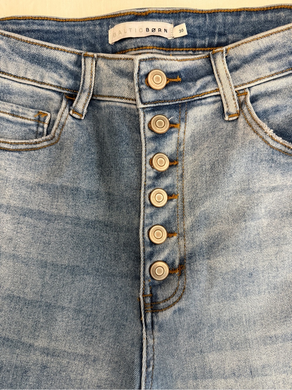 Baltic Born Light Blue High-Rise Button-Fly Cropped Jeans, Size 30